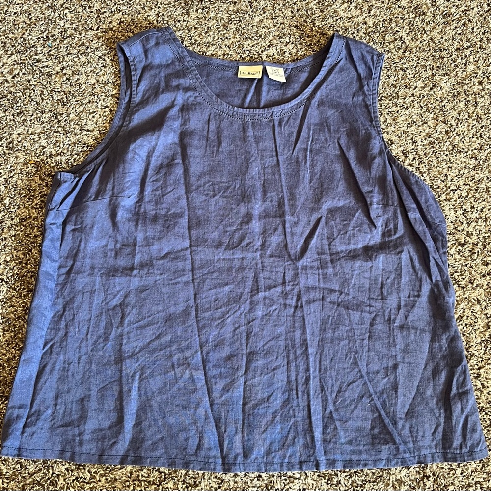 LL Bean Women's Blue Sleeveless Top 100% Linen Large